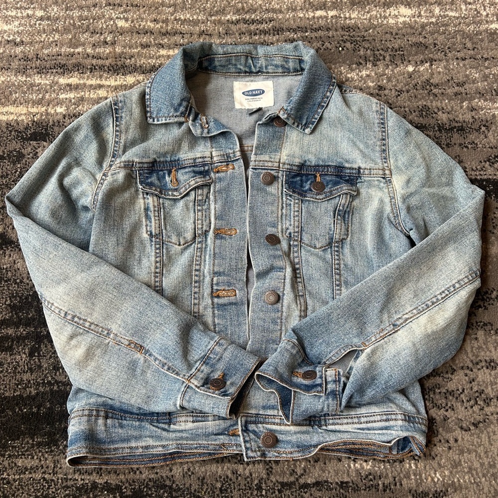 OLD NAVY Faded Denim Collared Jacket With Bronze Buttons & Pockets - Picture 2 of 9